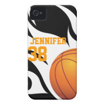 Personalize Flaming Basketball B/W iPhone 4 Cover