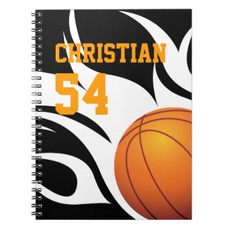 Personalize Flaming Basketball B/W Notepad Spiral Note Books