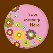 Personalize Flower Power Magnet Pink