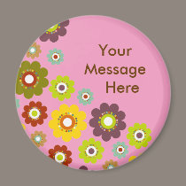 Personalize Flower Power Magnet Pink