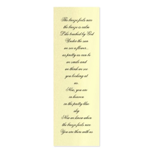 Personalize In Loving Memory Photo Bookmark Business Cards (back side)