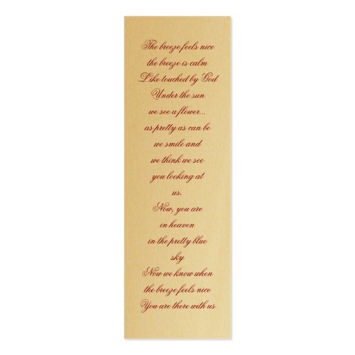 Personalize In Loving Memory Photo Bookmark Business Card (back side)
