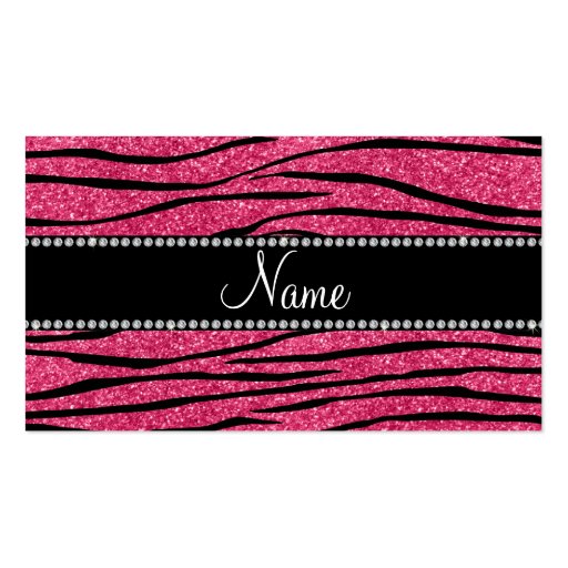 Personalize name fuchsia pink glitter zebra stripe business card template (front side)
