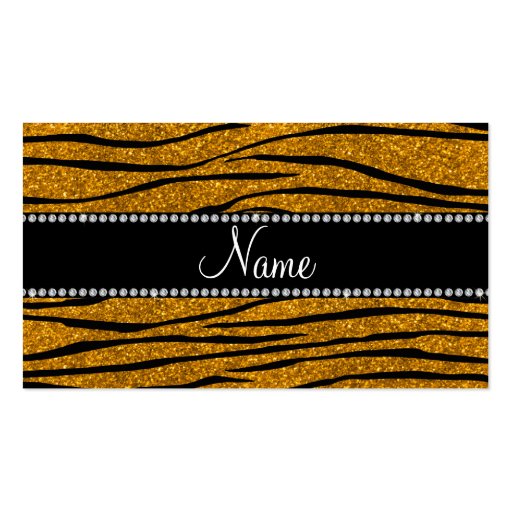 Personalize name gold glitter zebra stripes business card template (front side)