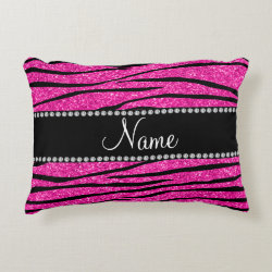 Personalize name neon hot pink glitter zebra accent pillow
