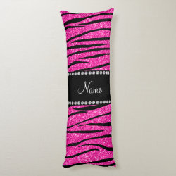 Personalize name neon hot pink glitter zebra body pillow