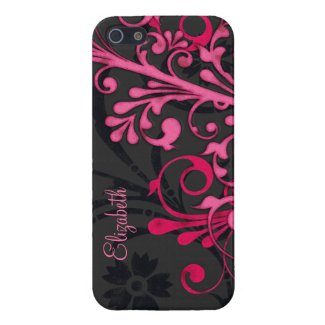 Personalize Name Pink Black Floral iPhone Case