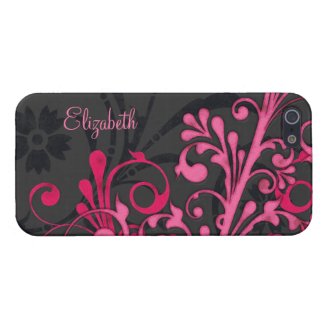 Personalize Name Pink Black Floral iPhone Case Cover For iPhone 5
