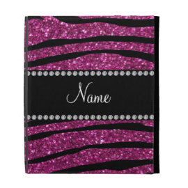 Personalize name pink glitter zebra stripes iPad case