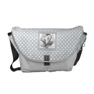 black and white polka dot diaper bag