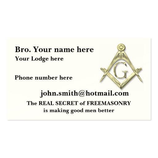 Personalize Square and Compasses MASONIC Business Cards (front side)