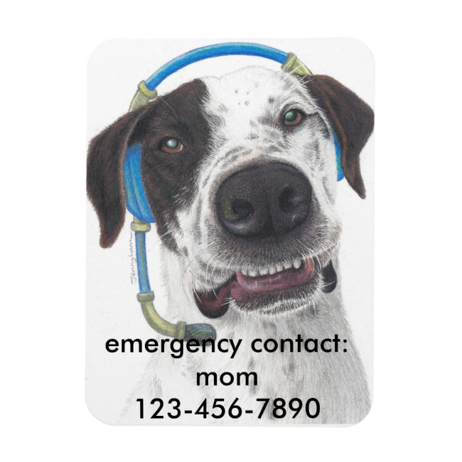 personalize talking dog with emergency contact # rectangular magnet