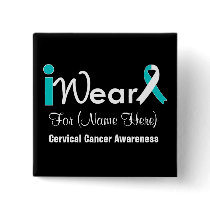 Personalize Teal and White Ribbon Cervical Cancer Pins