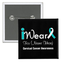 Personalize Teal and White Ribbon Cervical Cancer Pins