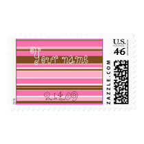 Personalize These Pink and Chocolate Stripes postage