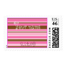 Personalize These Pink and Chocolate Stripes Stamp