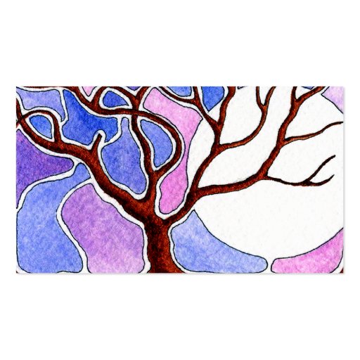 Personalize Watercolor Tree and Moon - Blue Pink Business Card Template (back side)