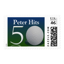 Personalize your own 50th golf ball theme postage stamps