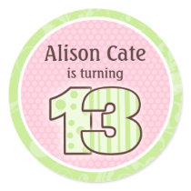 Personalized 13th Birthday Seal Round Sticker