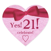 Personalized 21st Birthday Pink Heart Red Heart Sticker