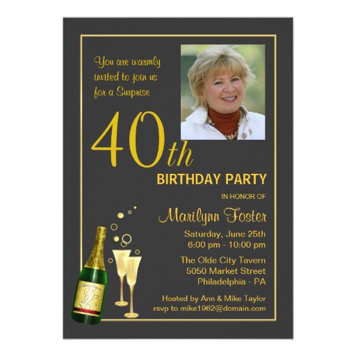 Personalized 40th Birthday Party Photo Invitations