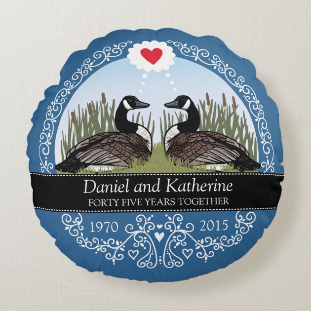 Personalized 45th Wedding Anniversary, Geese Round Pillow