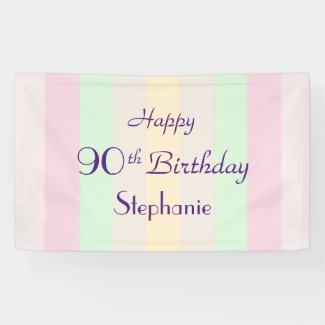 Personalized 90th Birthday Sign Pastel Stripes