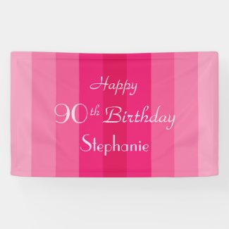 Personalized 90th Birthday Sign Pink Stripes