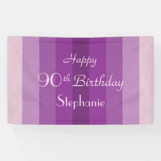 Personalized 90th Birthday Sign Purple Stripes