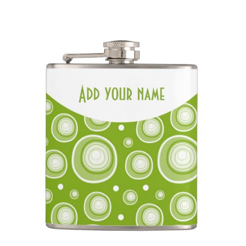 Personalized Abstract Green Polka Dots Hip Flask