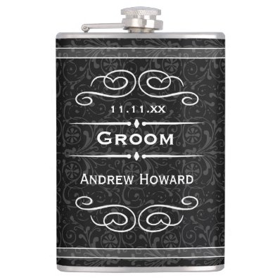 Personalized Any Color Vintage Groom Wedding Date Hip Flask