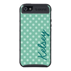 Personalized Aqua Polka Dots SkinIt Cargo Case Cover For iPhone 5