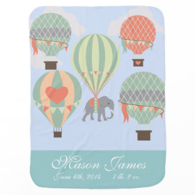 Personalized Baby Blanket Hot Air Balloon Elephant