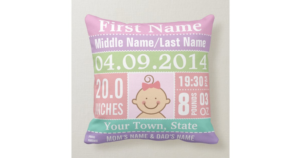 Personalized Baby Girl Birth Stats Pillow Zazzle