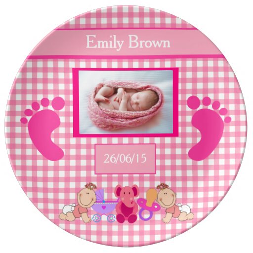 Personalized Baby Girl Pink Newborn Gift Plate Porcelain Plates