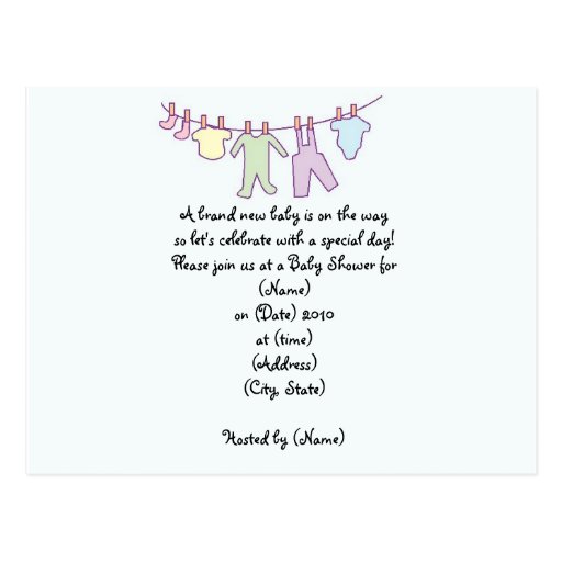 Personalized Baby Shower InvitationClothesline Postcard Zazzle