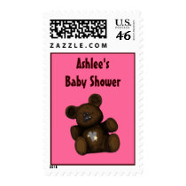 Personalized baby Shower Postage stamps pink bear
