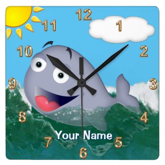 Personalized Baby Whale Nursery Decor Wall Clock