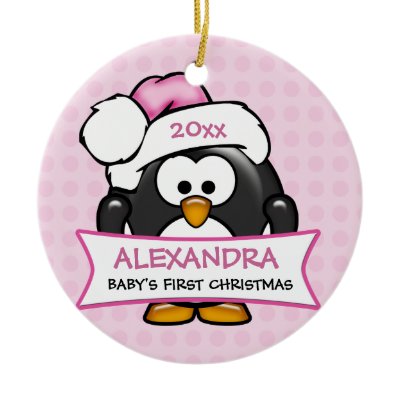 Personalized Baby&#39;s First Christmas Penguin Ornaments