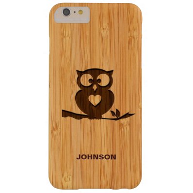 Personalized Bamboo Engraved Look Cute Owl in Tree Barely There iPhone 6 Plus Case