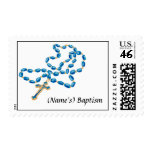 Personalized Baptism Postage Stamp-Blue Rosary