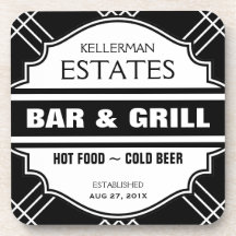 Personalized Bar Sign for Man Cave Drink Coaster