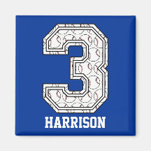 Personalized Baseball Number 3 Fridge Magnet