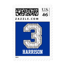 Personalized Baseball Number 3 Stamp