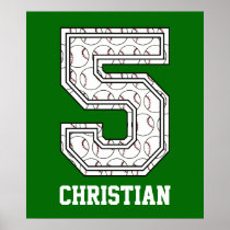 Personalized Baseball Number 5 Print