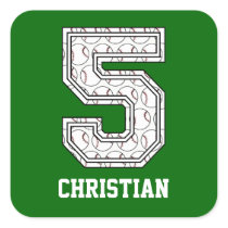 Personalized Baseball Number 5 Square Stickers