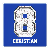 Personalized Baseball Number 8 Stretched Canvas Prints