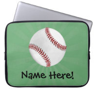Personalized Baseball on Green Kids Boys Laptop Sleeve