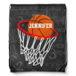 Personalized Basketball and Hoop Drawstring Bag