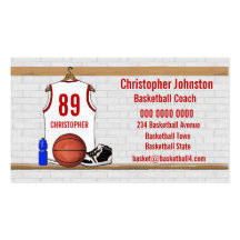 Personalized Basketball Jersey (white red) Business Card Templates